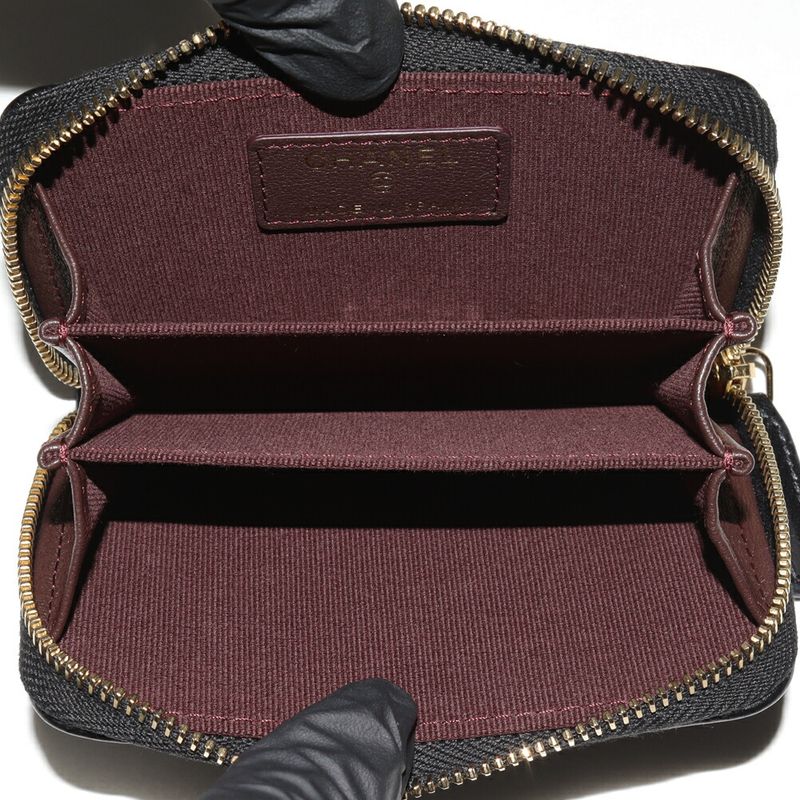 Chanel Coin Case Matelasse Classic Zip Coin Purse Lambskin Black Gold Hardware