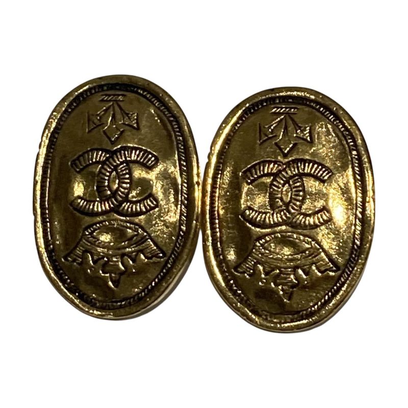 Chanel ⑤ Vintage Crown Motif Coco Mark Earrings Ladies Gold