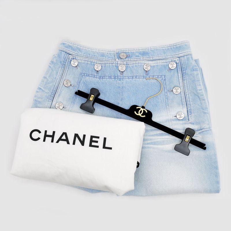 Chanel Denim Pants P76228v68736 Size 38 Light Blue Lamé Women's Clothing