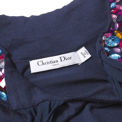 Christian DIOR Knit Size 38 Short Sleeve Knit Sweater Silk Chiffon Ribbon Bow