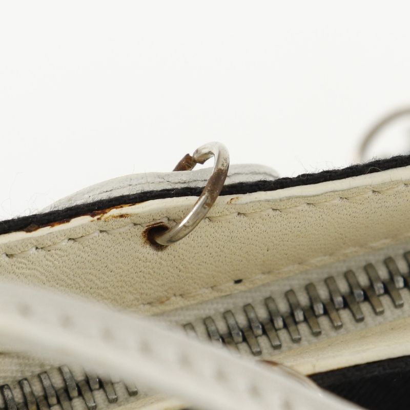 Celine Flower Leather And Canvas Off-white/black Women's Shoulder Bag