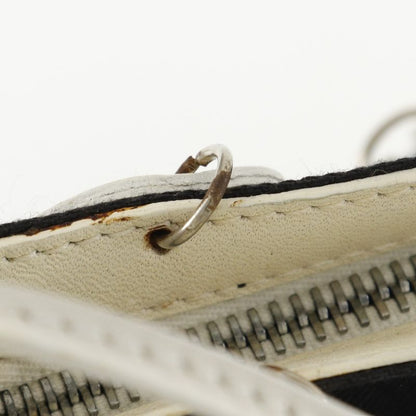 Celine Flower Leather And Canvas Off-white/black Women's Shoulder Bag