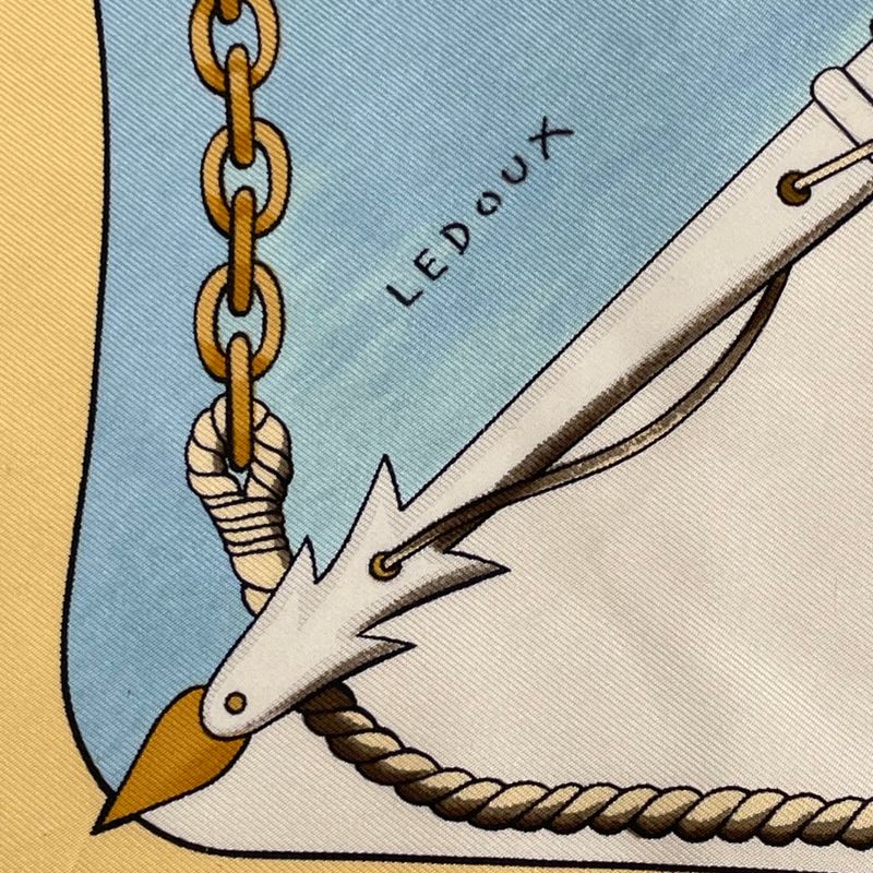 Hermes Carre 90 1982 Gronland Greenland Eskimo Dog Sled Silk Scarf Yellow