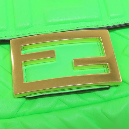 Fendi FF Zucca Pattern 2WAY Handbag Green Calf Women Leather Strap Crossbody