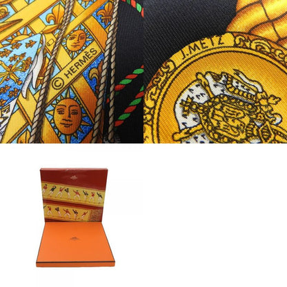 Hermes Scarf Carré 90 Silk Black Gold LES Tambours Tambour Drums Women Hermes