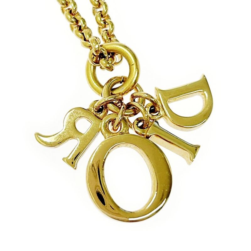 Christian Dior GP Rhinestone Dior Logo Necklace Women's Gold 363891 Necklace