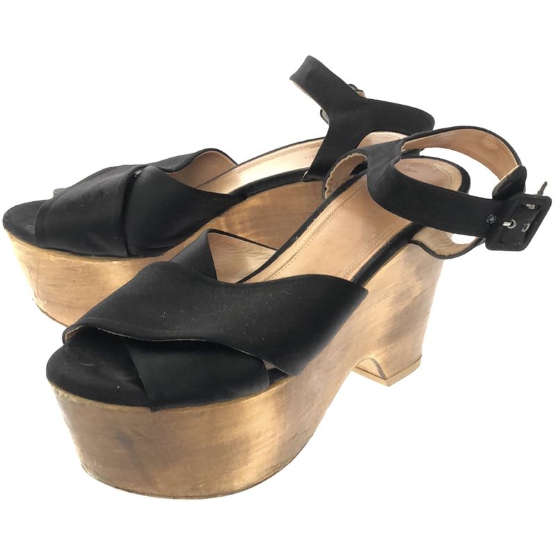 Celine Wood Wedge Sole Sandals Black 37 1 2