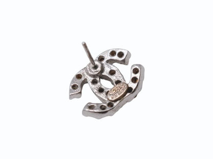 Chanel CC Logo Earrings 03 Rhinestone Metal Silver Clear — view 7