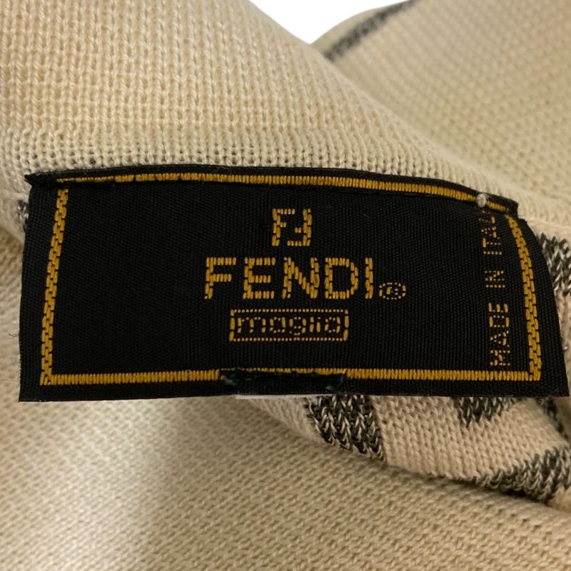 Fendi Zucca Pattern Short Sleeve Knit Polo Shirt Ivory Gray Women's Used
