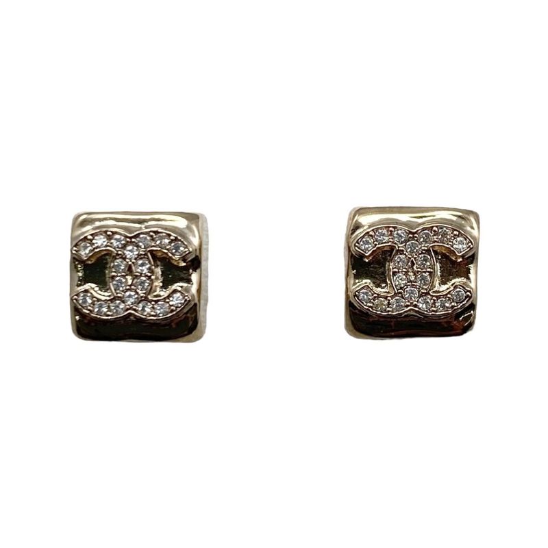 Chanel Earrings Square Coco Mark Rhinestone Gold I24 Chanel Unused