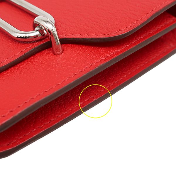 Hermes Bifold Wallet Lauris Luli Slim Chevre Rouge Coup Silver Hardware Red