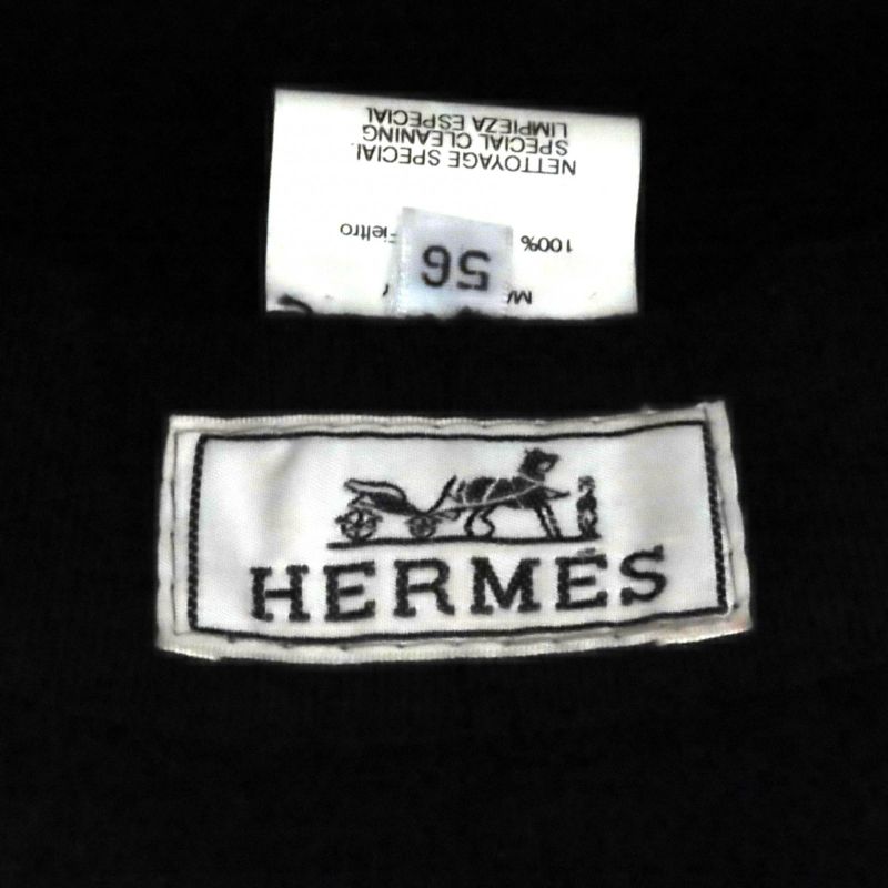 Hermes 100% Wool None Felt Hat Bucket Hat Black Beige 56 Genuine