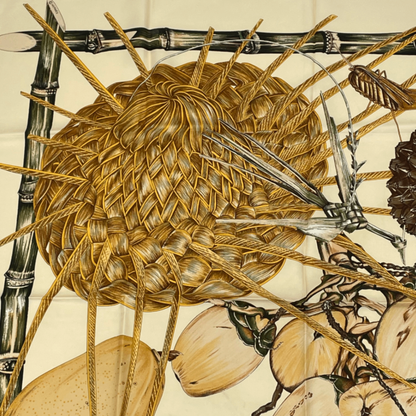 Hermes Carre 90 Jardin Creole Cles Or's Paradise Silk Scarf Beige And Yellow