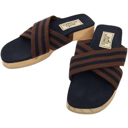 Hermes Fourre Tout Wood Sandals Brown 36