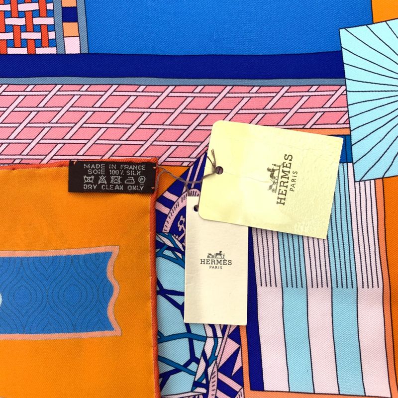 Hermes Carre 90 Les Tresors D'un Artiste A Painter's Treasure Orange And Blue