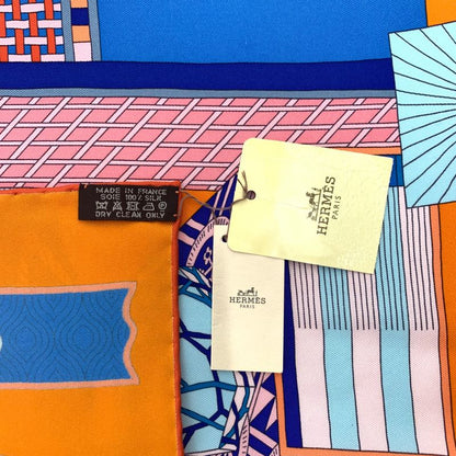 Hermes Carre 90 Les Tresors D'un Artiste A Painter's Treasure Orange And Blue