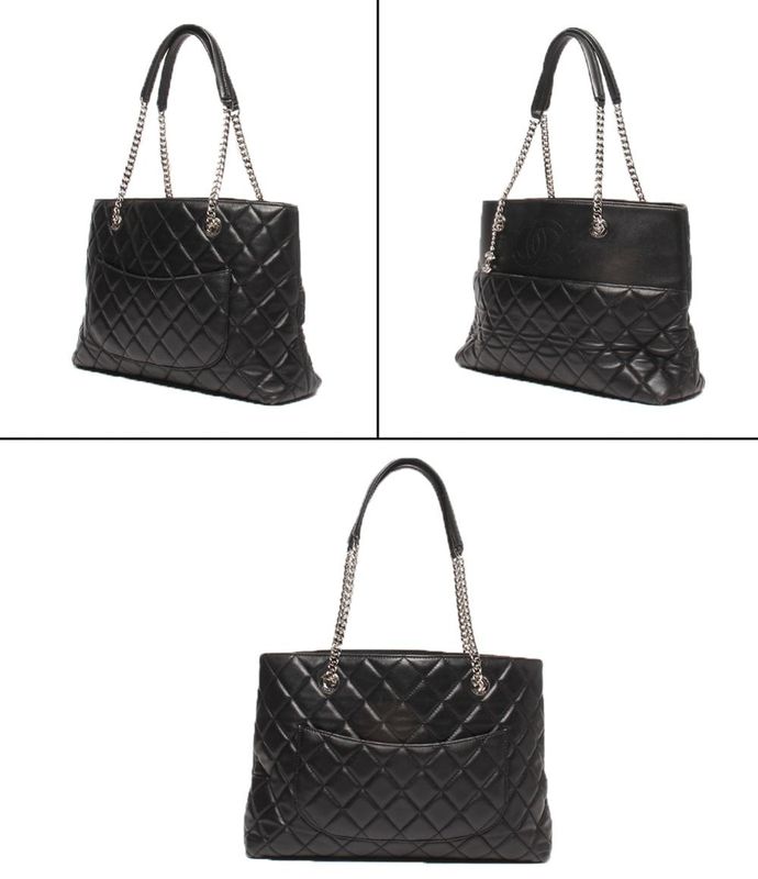 Chanel Chain Tote Bag Lambskin Silver Hardware Women's Chanel