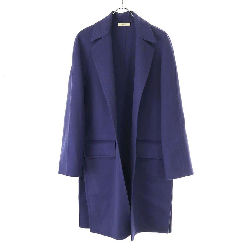 Celine by Phoebe Philo Wool Cashmere Side Slit Coat 2 8m56 5955 Navy 36