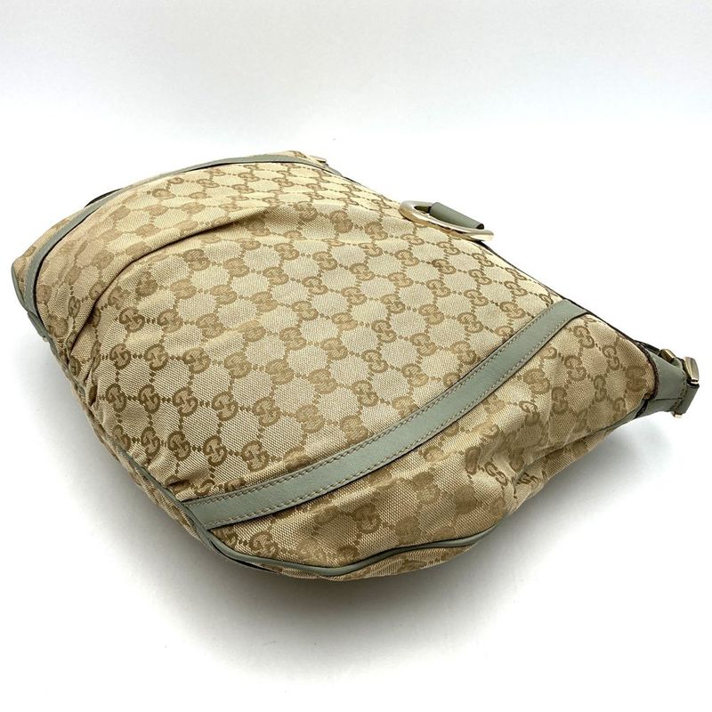 Gucci 204940 Shoulder Bag GG Canvas Leather Abby Beige Green Women