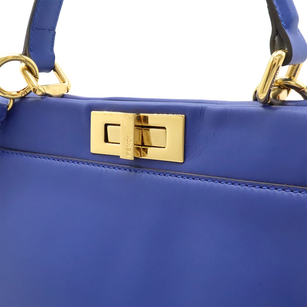 Fendi Peekaboo Regular Handbag Tote Bag 2WAY Shoulder Bag Leather Blue Blue