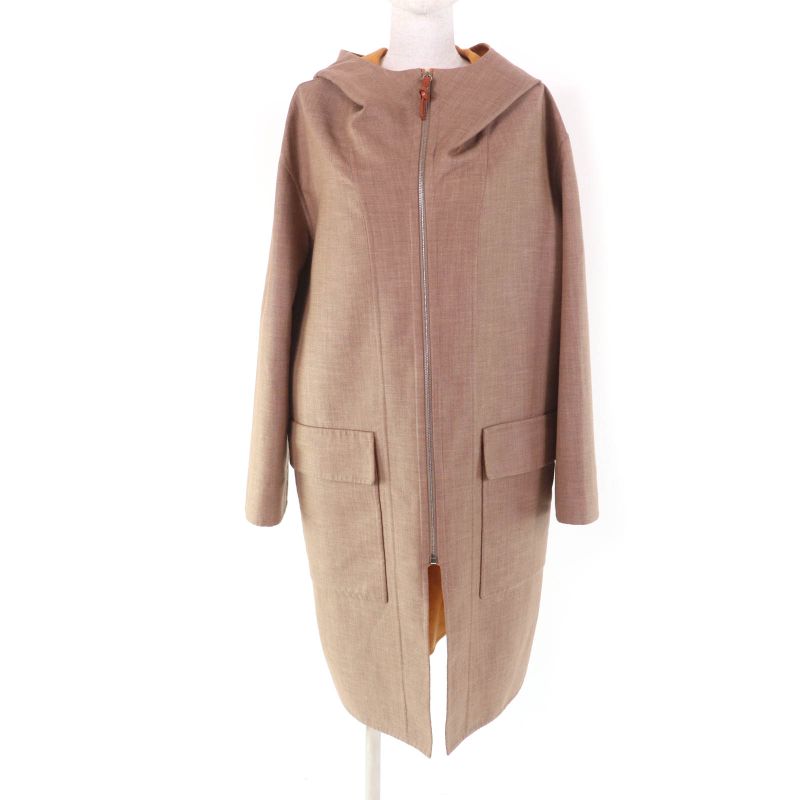 Hermes 2023 3e0105dc Cashmere Silk Blend Double Face Zip Up Hooded Coat Brown
