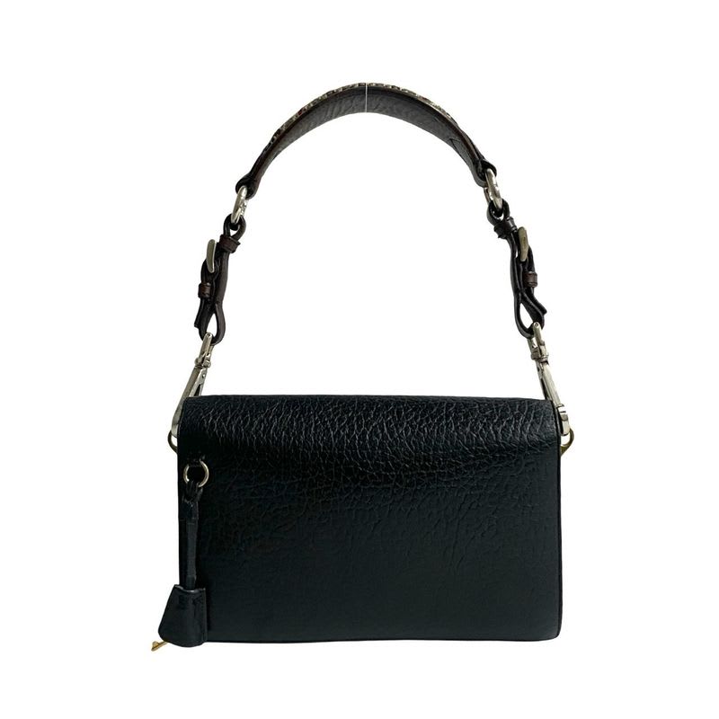 Prada Logo Hardware Leather Tweed Semi One Shoulder Bag Mini