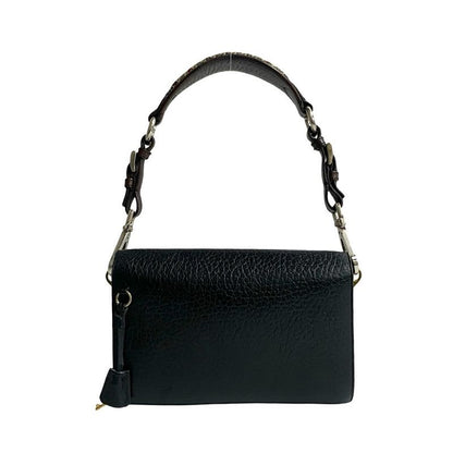 Prada Logo Hardware Leather Tweed Semi One Shoulder Bag Mini
