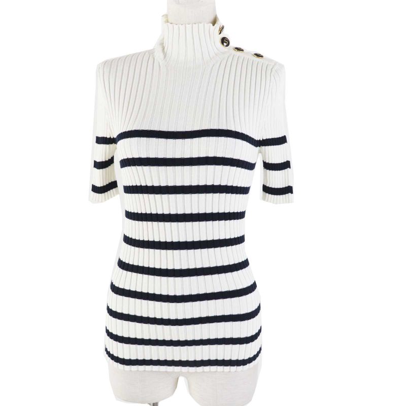 Christian DIOR 114s48am725 100% Cotton Logo Button Striped High Neck Short