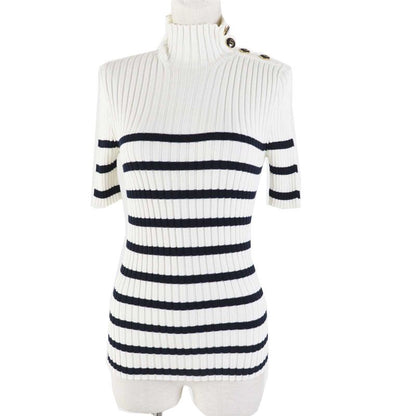 Christian DIOR 114s48am725 100% Cotton Logo Button Striped High Neck Short