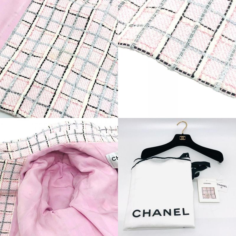 Chanel Jacket P78912v Tweed Pink Dress Buttown Down Pastel White