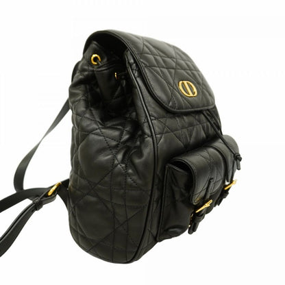 Christian Dior Backpack Daypack Canage Caro Leather Black Gold Hardware Women