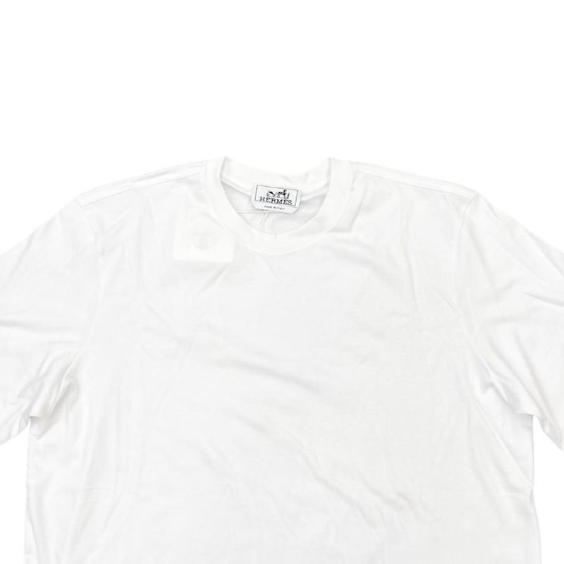 Hermes Short Sleeve T-Shirt Stitching Size S Cotton White Blue Hermes Unused