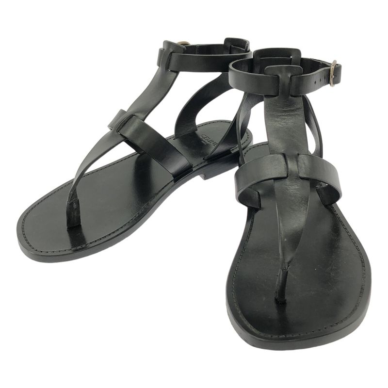 Celine - Ankle Strap Flat Sandals - 36 - Black - Women's