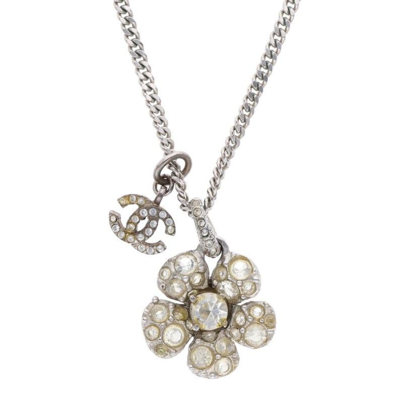 Chanel 08A Camellia Coco Mark Rhinestone Necklace Women