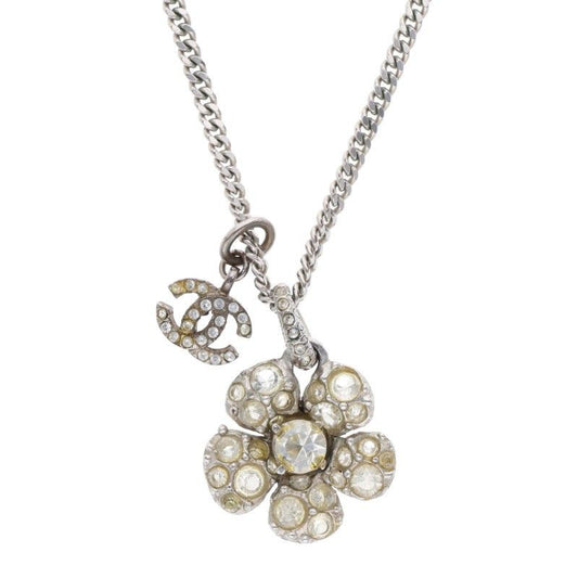 Chanel 08A Camellia Coco Mark Rhinestone Necklace Women