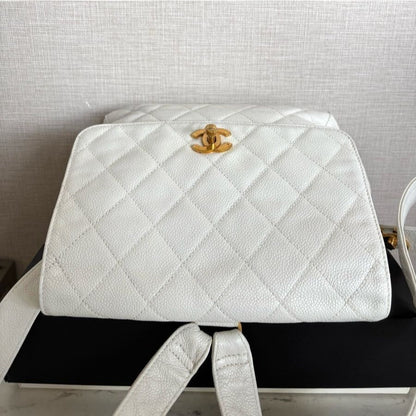 CHANEL 24K Vintage Caviar Quilted Classic Backpack White Ivory Purse