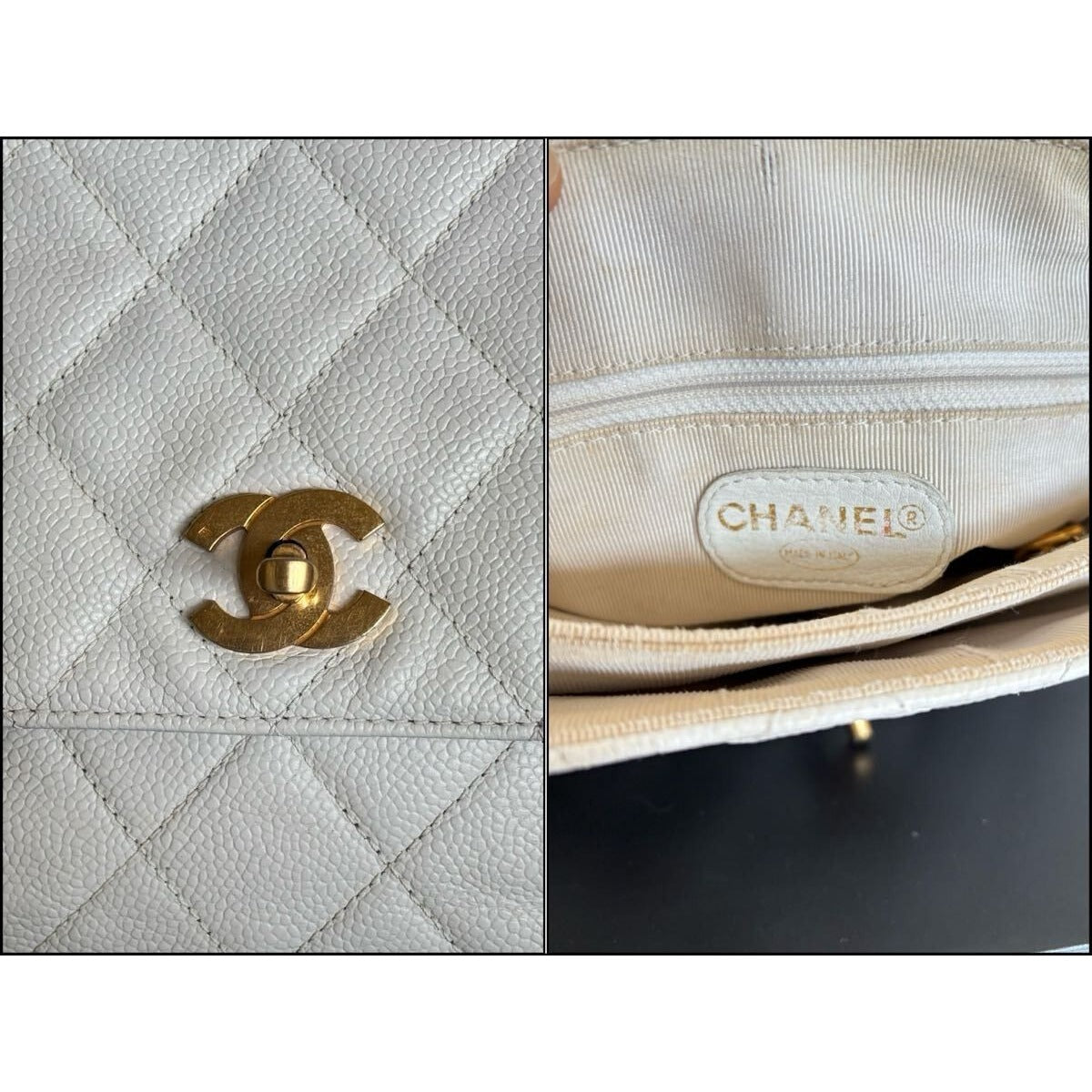 CHANEL 24K Vintage Caviar Quilted Classic Backpack White Ivory Purse