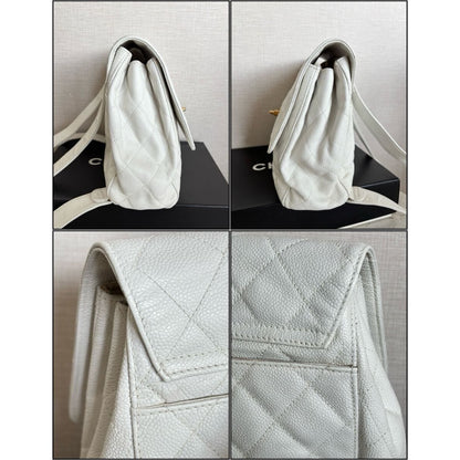 CHANEL 24K Vintage Caviar Quilted Classic Backpack White Ivory Purse