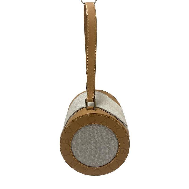 Bvlgari Handbag B-zero1 (bag) Light Gray And Brown Drum Bag Leather
