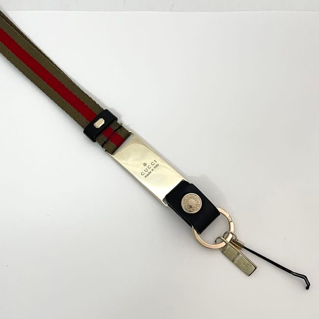 Gucci Neck Strap Khaki Green Red Gold Sherry 039