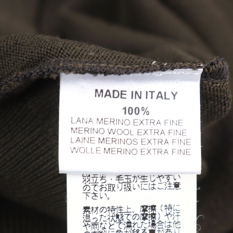 Hermes 100% Wool V-neck Bicolor Shoulder Border Pattern Knit Sweater Khaki