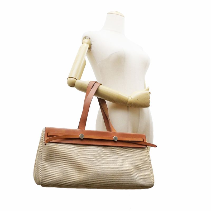 Hermes Herbag Her Bag Cabas MM Toile GM Tote Bag Hand Silver Hardware