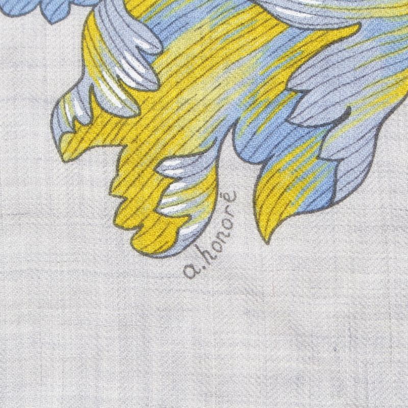 Hermes Triangle Jean Tulipomanie Cashmere Silk Floral Scarf Gray