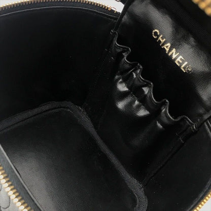 Chanel CC Logo Caviar Leather Vanity Hand Bag Black