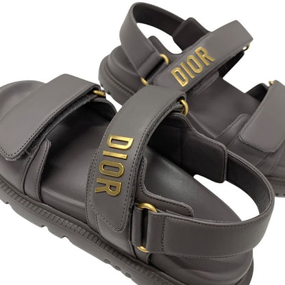 Christian Dioract Sandals Shoes Leather Gray Gold Logo Sports