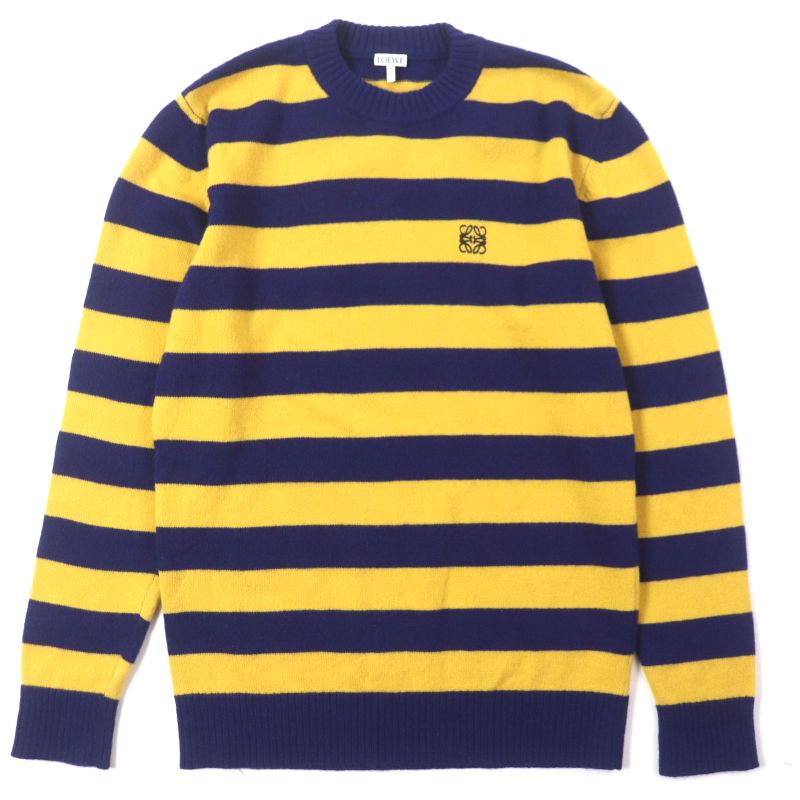 LOEWE H3299370sm Wool Cashmere Striped Anagram Logo Embroidery Crew Neck Knit