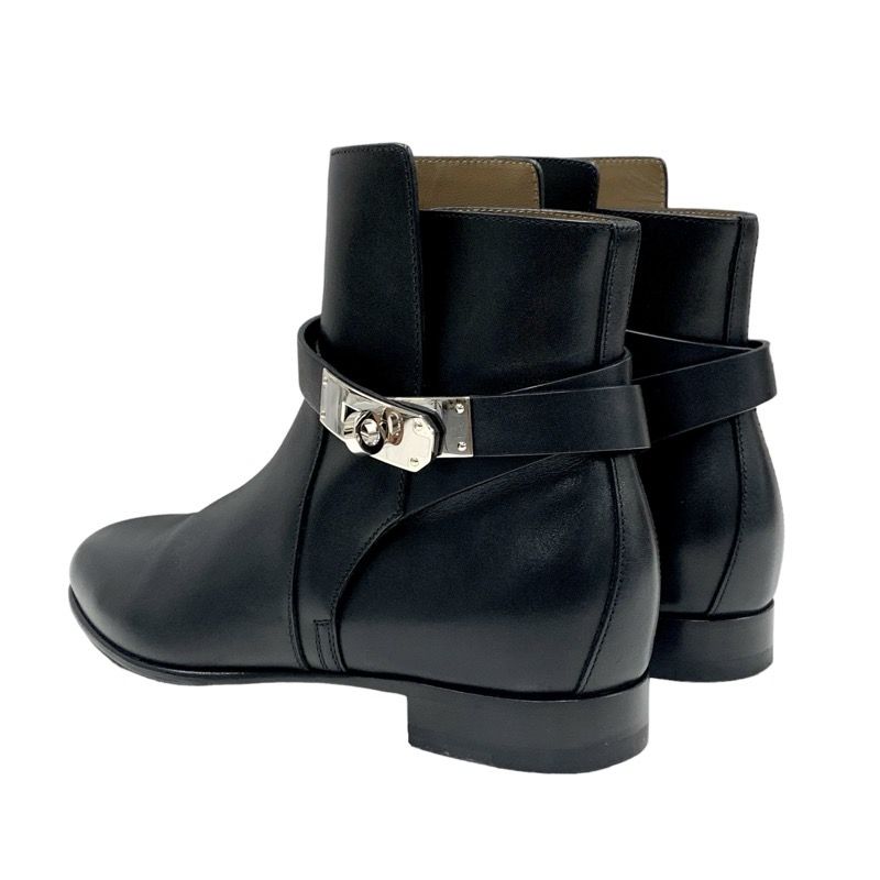 Hermes Neo Boots Short Boots Shoes Leather Black Silver Kelly Hardware