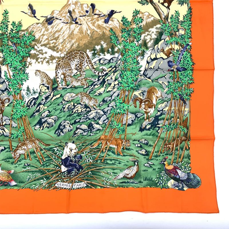 Hermes Carre 90 Sichuan Orange And Multicolor Silk Scarf