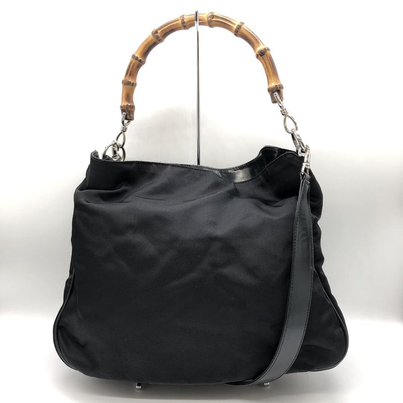 Gucci Handbag Shoulder Bag 2way Bamboo Nylon Black Ladies Men's Old Gucci
