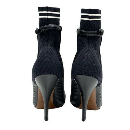 Fendi Rococo Boots Short Boots Shoes Fabric Leather Black White Black Logo Sock